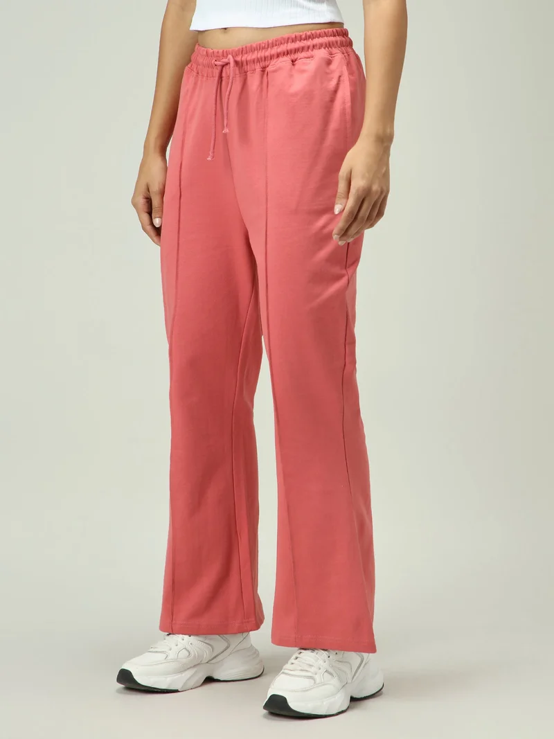 Outzidr Pink Mauve Solid Pintuck Sweatpants for Women | Best Price UAE